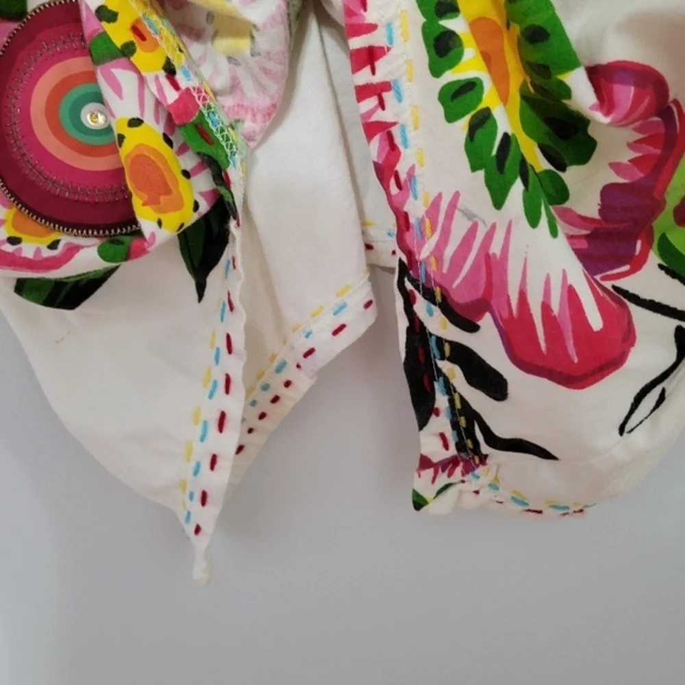 Desigual Womens Floral Asymmetric Tunic Tank Beaded Embroidered Mixed Media XS/S